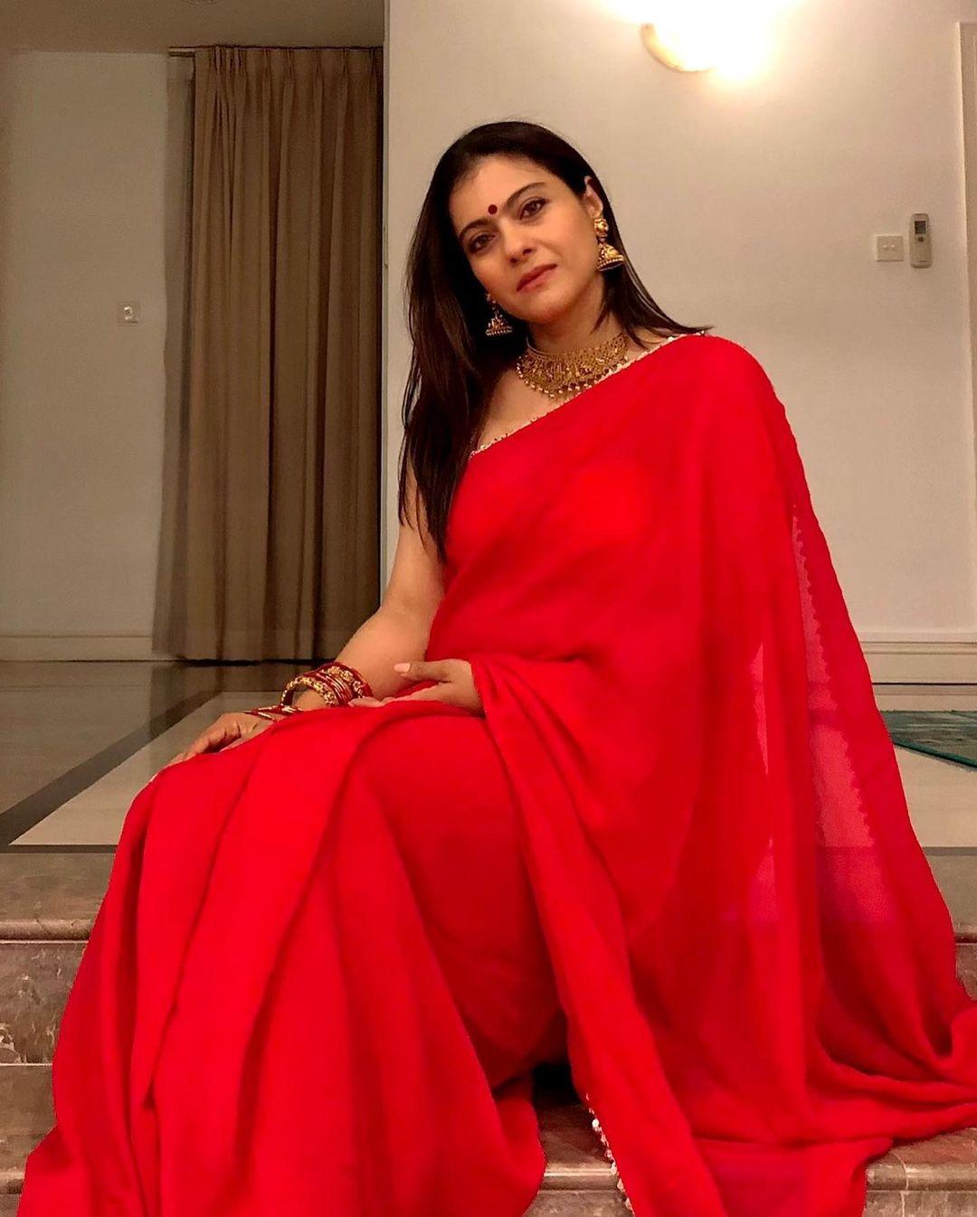 Bollywood actress Kajol devgan in red saree and sleeveless blouse hot photos | very glamorous and cute photos Photos: HD Images, Pictures, Stills, First Look Posters of Bollywood actress Kajol devgan in