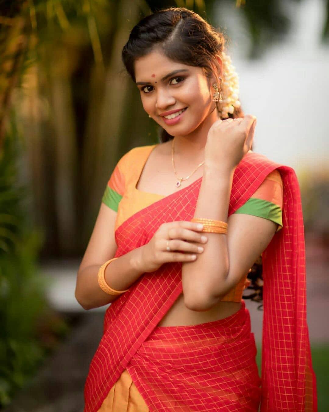 South Indian Actress Pranika Dhakshu In Half Saree Hot Photos Pranika